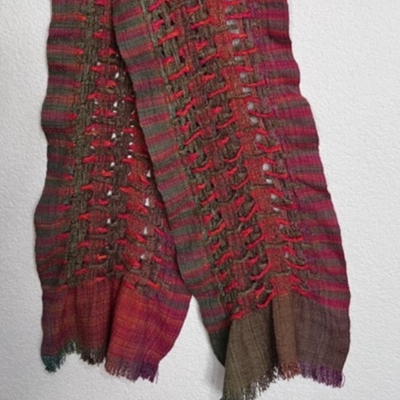 Hand Crafted Weaved & Braided Multi Colored Raw Silk Scarf Fringe New Unisex - Picture 3 of 16